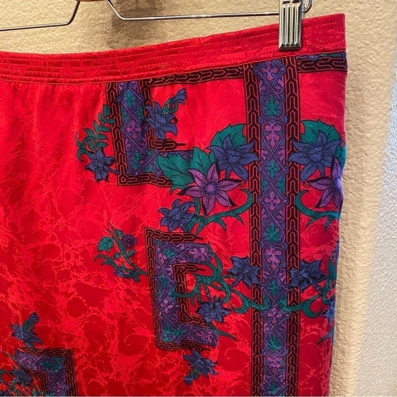 Vtg ANNE CRIMMINS For Umi Collections Women Red Floral 100% Silk Skirt Size 10 - Picture 6 of 8